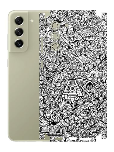 Image of AtOdds - Full Body Back Screen Guard Protector Film - Lamination Wrap Skin Sticker Compatible with Samsung Galaxy S21 FE | Scratchproof Matte Finish (Design - Monocrome Bots)