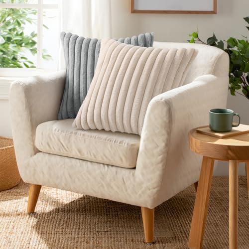 Image of Pallene Faux Fur Plush Throw Pillow Covers 18x18 Set of 2, Luxury Soft Fluffy Striped Decorative Pillow Covers for Sofa, Couch, Living Room, Apricot