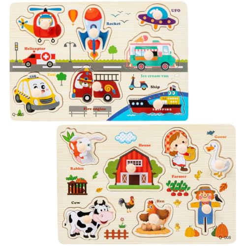 SGERUFZ 2pcs Holzpuzzle Steckpuzzle Holz für Junge und Mädchen 12-36 Monate, Montessori Spielzeug Holzspielzeug Baby, Kinder Greifpuzzle Ostern Geburtstag Geschenk