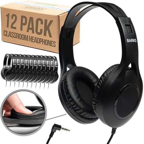 Barks Rugged Classroom Headphones (12 Pack) – Heavy Duty...