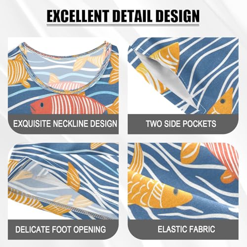 senya Short Sleeve Pajamas Sets Summer Cotton Sleepwear Blue Red Fish4