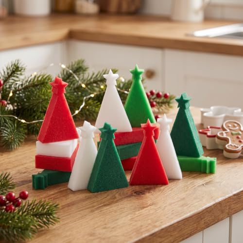 Image of Tioncy 12 Pack Christmas Tree Kitchen Sponges Bulk Red Green and White Dual Sided Scrubber Sponges Dishwashing Kitchen Cleaning Accessories for Household Supplies(4.33 x 2.76 x 0.98 Inches)