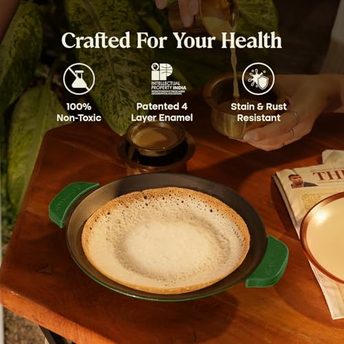 Image of CUMIN CO. Cast Iron Appam Pan | 22 cm | 5 Year Warranty | Non Toxic Non Stick Appachetty Pan | Chemical Free Coating | No Seasoning Needed | Green