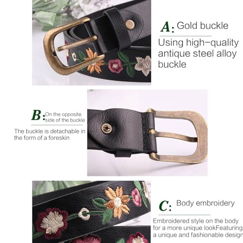 PU Waist Belts Teens Adjustable Embroidery Flower Waist Belt Woman Jeans Dresses Skirt Coat Versatile Waistband3