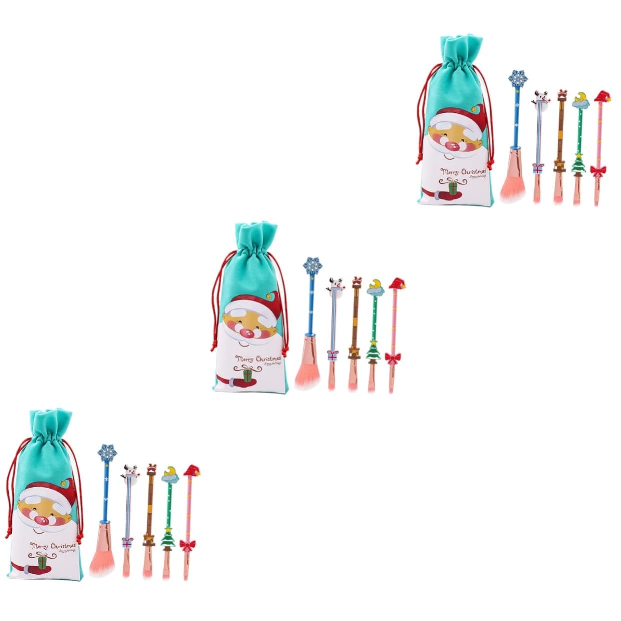 MAGICLULU 3 Set Di Pennelli Per Il Trucco Da Ragazza Design Natalizio Unico Materiale Setole Delicate Strumento Di Bellezza Resistente Alla Luce 5 Pezzi * 3