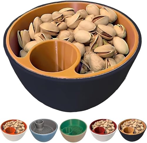 Cuenco de nueces y semillas impreso en 3D, cuenco de pistacho de doble cámara con almacenamiento de conchas, organizador de aperitivos 2 en 1 con compartimento de basura integrado para pistachos