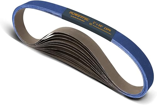 POWERTEC Correas de lijado de 1 x 30, 15 unidades, 3 de cada uno de granos 243660100120, 1 correa de lijado de óxido de aluminio de 30 pulgadas para