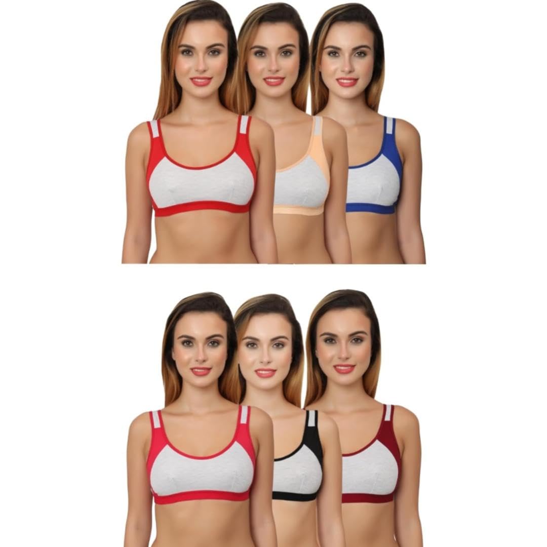 Women's/Girl Cotton Non Padded Dance Gym Yoga Daily Workout Sports Bra for Women Combo Pack of 6-image-27