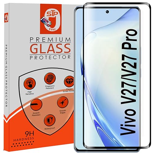 Image of STP FEEL Advanced Black Border Tempered Glass Screen Protector For Vivo V27 (6.7 Inch) Cellphone| Full Screen Coverage (Except Edges) Screen Protector Guard Protector, Pack Of 1