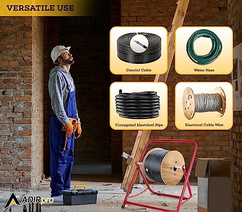 Image of AdirPro Rugged Single Axle Cable Caddy - Industrial Grade Steel Wire Dispenser - Easy Use Cable Holder & Distribution for Workplace Efficiency - Red
