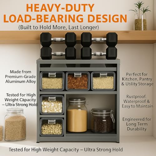 Image of Kitchen Spice Rack, Kitchen Organizer and Storage Rack, Spice Organization for Cabinets Punch-free Wall /Countertop Home Decor Multifunctional Double Layer 4 Grid Condiment Rack, Gray