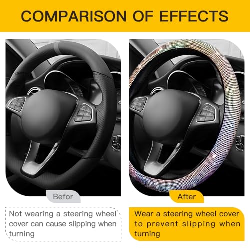 Image of Car Steering Wheel Cover with Sparkly Rhinestones, Bling,Suitable for Most 14.5 inch-15 inch Pickup Trucks, SUV (Colorful)