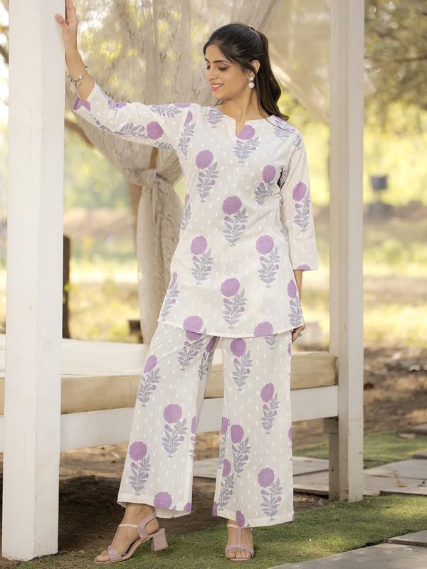 Image of Pinkmint Women's Pure Cotton Co Ord Set l Kurta Sets for Women |Kurta Sets| Printed Kurta with Pant l Stylish Pocket & 3 /4 Sleeve Women Co-ord Set (Avaiable in Plus size)