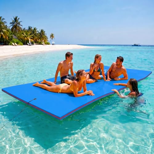 Outroad 12FT Floating Water Pad Mat, 3 Layers XPE Foam Lily Pad for Beach, Ocean, Lake, Roll-Up Floating Island for Water Recreation and Relaxing（Blue）