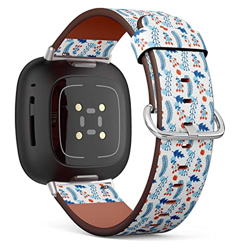 CJBROES Replacement Leather Watch Band, Compatible with Fitbit Versa 3 and Fitbit Sense of Wristband Bracelet Accessory - Christmas Branches