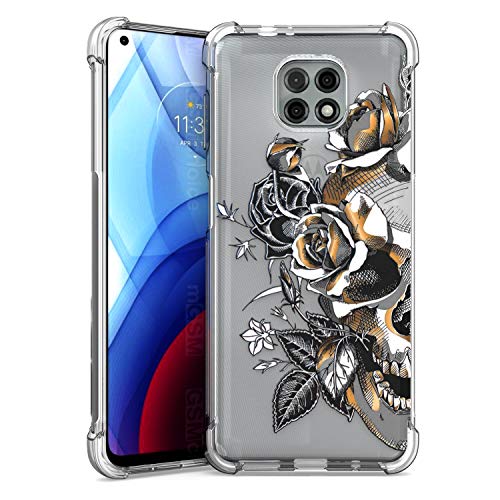 Generic EnCASEs Cell Phone Case for Motorola Moto G Power 2021, Classic Clear TPU Skull Floral Shockproof Bumper Protective Case Cover for Women Girls Men