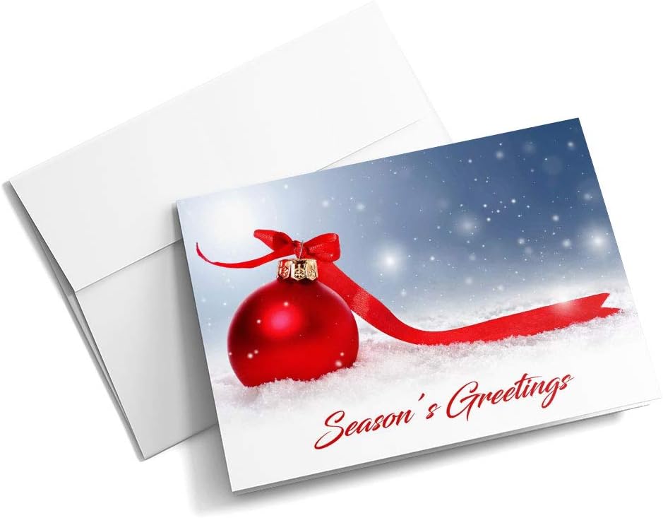 The Red Ribbon - Christmas Cards | 25 Signature Greeting Cards with Your Custom Message and Envelopes | Printed in the USA
