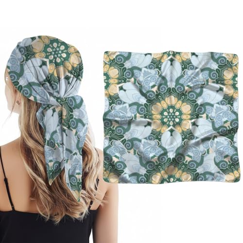 Pañuelo de seda con mandala azul y verde para dormir, bufanda cuadrada para el pelo, accesorios piratas, Mandala azul y verde, 28 × 28 inch