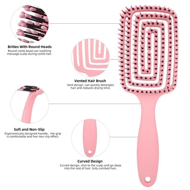 Image of Premium 3D Detangling Hair Brush for Women & Men- Anti Hair Fall Comb for Curly, Wavy & Straight Hair | Hair Straightening Brush, Wet & Dry Styling Brush | Scalp Massager, Frizz Control & Tangle Free Grooming Brush (PACK OF 1) (PINK)