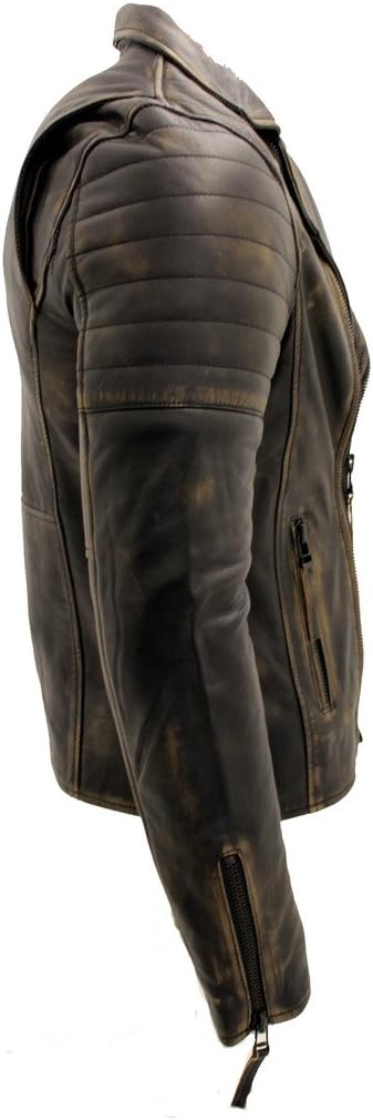 Men's Black Slim Fit Cross Zip Vintage Brando Leather Biker Jacket