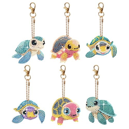 LFSX0828 6 Pcs DIY Diamond Art Keyrings Double Sided Diamond Painting Keychains Kits for Adults 5D Full Drill Gem Art Keyrings Backpack Handbag Ornaments Decoration