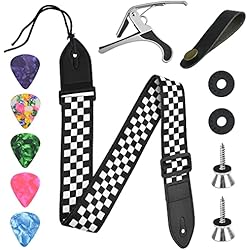 Banda Electrica Para Correr DIKEBAO 12 Pcs Kit I Correa de Guitarra Acustica, Electrica y Bajo, Strap para Colgar, Cinta Ajustable 80-137cm para + 1 Cejilla 5 Púas
