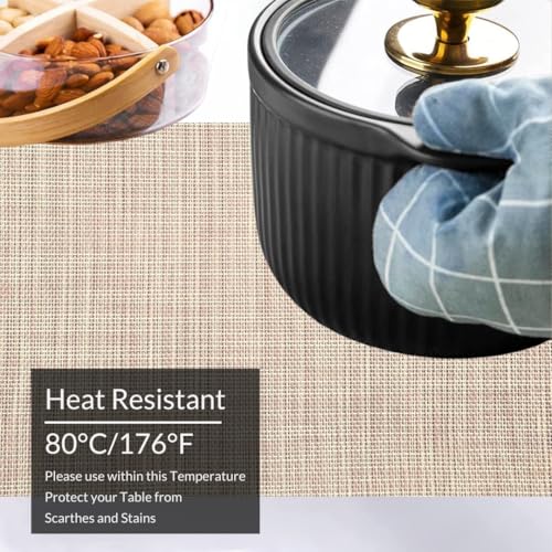 Image of YELONA Placemats for Dining Table - Heat Resistant, Non-Slip & Washable PVC Vinyl Table Mats - Set of 6, 45 x 30 cm (Beige & White)