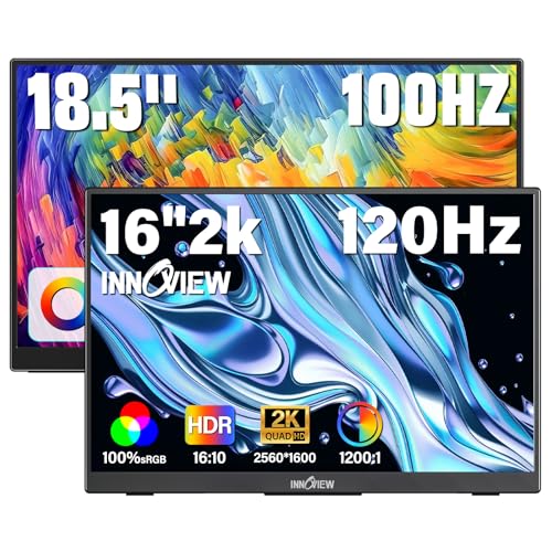 Image of InnoView Portable Monitor 18.5 inch 100HZ 120% sRGB, 1080P FHD +16 inch 2K 120Hz Portable Monitor