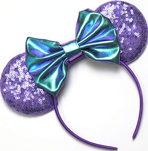 CLGIFT Purple minnie ears, Pick your color, Iridescent Minnie Ears, Silver gold blue minnie ears, Rainbow Sparkle Mouse Ears,Classic Red Sequin Minnie Ears (potion purple)