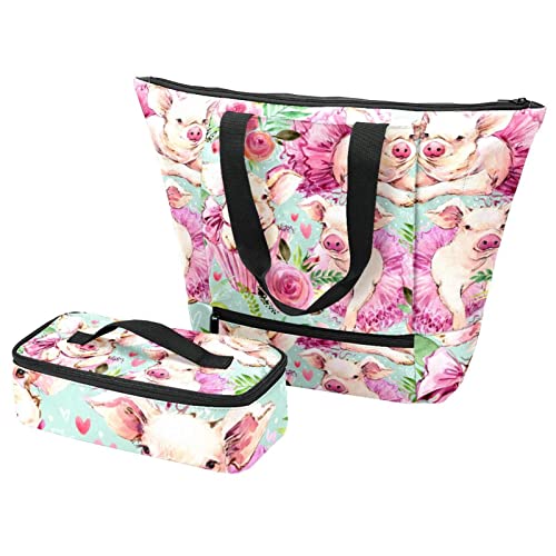 Sac fourre-tout cochon rose isotherme anti-fuite pour repas de travail