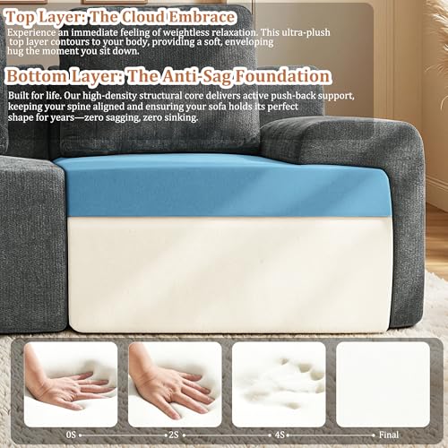 Image of 159 inch L-Shaped Modular Sectional Sofa, Oversized Boneless Cloud Couch for Living Room with Extra Deep Seat & High Back, Tool-Free No Assembly, Soft Chenille (Dark Grey, 159 inch-L Shaped（4+1）)