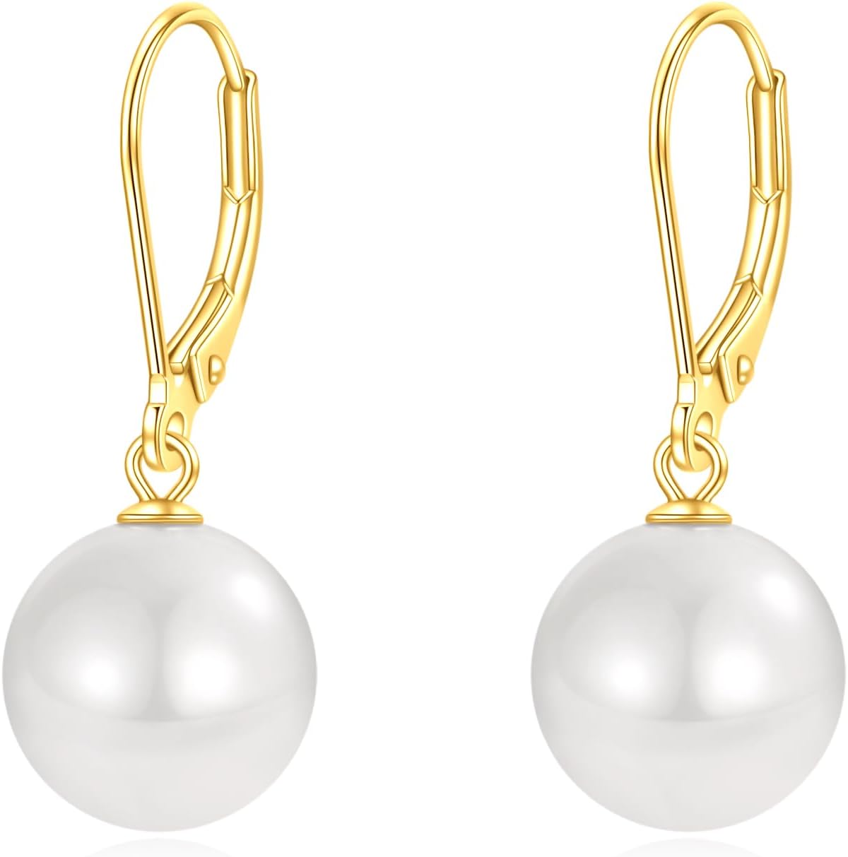 Rnivida 925 Sterling Silver Pearl Leverback Earrings,Hypoallergenic Round Pearls Drop Jewelry Gift for Women