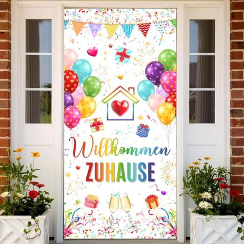 Tasoraor Willkommen Zuhause Deko Banner - Welcome Home Party Dekoration Türbanner 185 x 90 cm Stoff Tür Dekorationen für Drinnen und Draußen Familie Rückkehr Familienfeiern