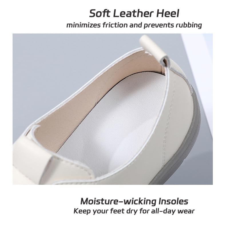 HESBITEUL Women's Shoes Comfy Fashion Loafers: Slip on Leather Sneakers Cute Nurse Work Flats - Lightweight Casual Walking Shoes Off White3