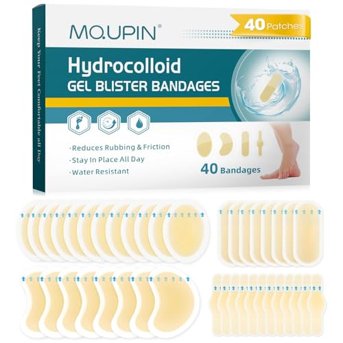 Hydrocolloid Gel Blister Bandages for Feet - 40ct Waterproof Adhesive Blister Bandages Blisters Prevention Invisible Cushions for Heel Foot Toe Feet Variety Pack