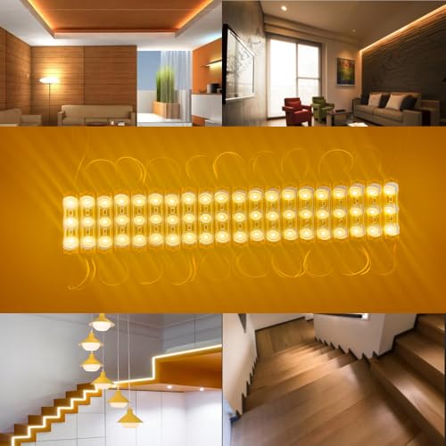 Image of LED Module Super Bright 200 PCS Yellow 2835SMD 3 LED Module Waterproof Decorative Light for Letter Sign Advertising Signs with Tape Adhesive Backside (Yellow)