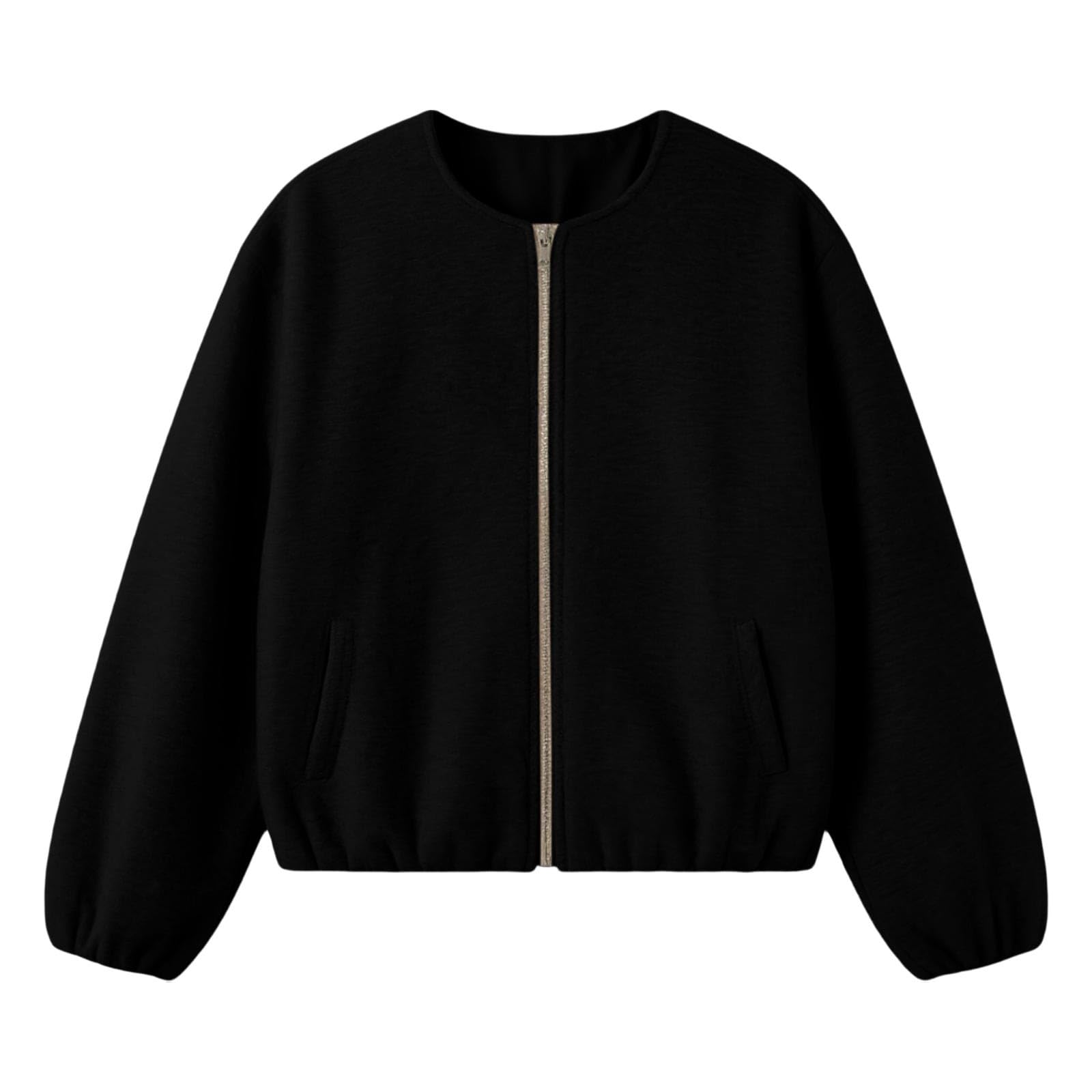 Bomberjacke Damen Blouson Jacke Kurz Übergangsjacke Rundhalsausschnitt