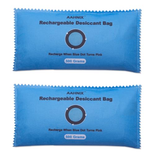 AAHNIX Silica Gel Desiccant Packets, Indicating Moisture Absorbers for Safes, 500g × 2pcs Rechargeable Desiccant Packs for car Bathroom Camper Storage Bins Basement