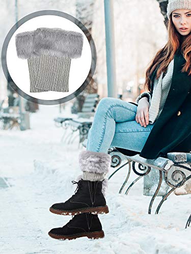 3 Pairs Women Faux Fur Boot Cuff Furry Leg Warmers for Winter Fuzzy Knitted Boot Socks Toppers4