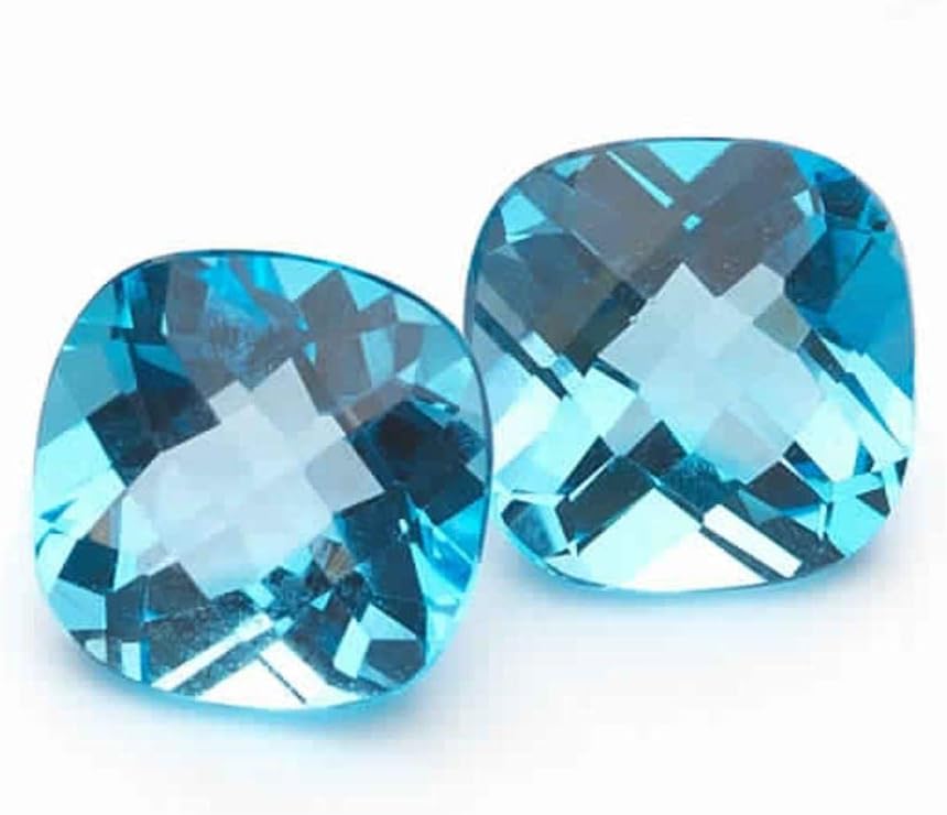 Instagem 4.38-5.50 Cts of AA 8 mm Cushion Checker Board Loose Swiss Blue Topaz (2 pcs) Gemstones