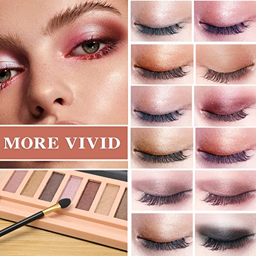 Wyblzpxz 12 Colors Naked Nude Colors Eyeshadow Palette,Matte Blendable Shimmer Eyeshadow Pallete Natural Smooth Texture Pigmented Long Lasting Waterproof Smokey Eye Shadow Palette Makeup(Shimmer) #TOP1