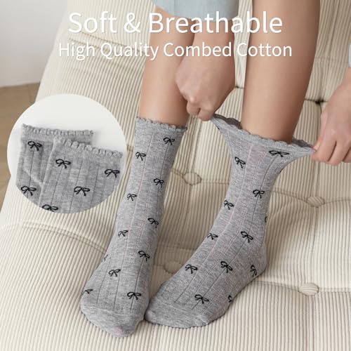Image of Women's Cute Crew Socks, Casual Athletic Cotton Bowknot Cherry Calf Novelty Socks for Women