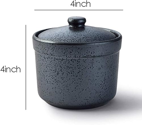 Miniatura 2 de Azucarero de cerámica negro tarro de especias almacenamiento condimento olla estofado taza con tapa cuchara