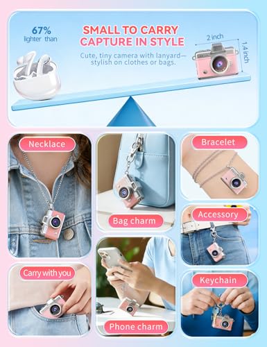 Image of Mini Keychain Camera, 1080P Portable Digital Camera with 1.47 inch Flip LCD & Flash, Retro Collectible Pocket Camera for Travel, Parties, Birthday(Blue32GB)