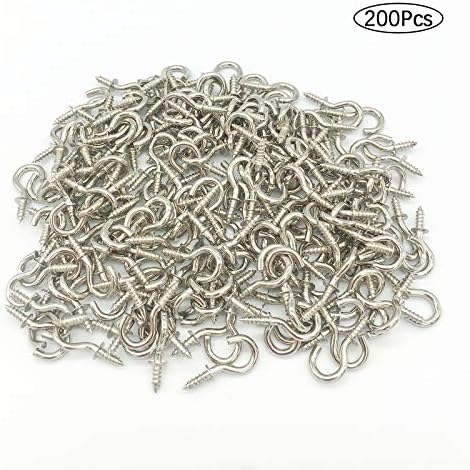 Mini Ceiling Screw Hooks, 200 Pieces 1/2 Inch Cup Hooks Screw-in Hooks for Hanging Plants Mug Arts Decorations, Silver
