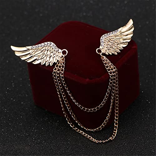 Image of WCRAZYE Shiny Rhinestone Metal Feather Lapel Pin Angel Wings Tassel Chain Brooch Collar Pins for Women Girls Men's Animal Eagle Pin Suit Sweater Shawl Coat Breastpin Accessories