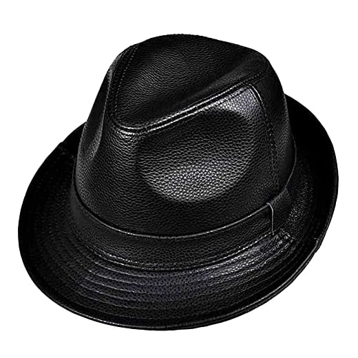 SaryEdge Men's classic PU leather fedora, retro gentleman's fedora/Panama hat, black - XXL