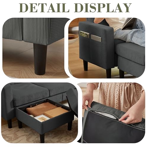 Image of 3 Pieces Sofa Set for Living Room with Sofa, Storage Ottoman and Single Chair