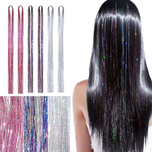 Kit Tresses Cheveux, 1200 pièces Kit de pinceaux de cheveux à paillettes, 120 cm, mèches de cheveux colorées, postiche à tresser avec pour filles et femmes, accessoires de fête pour la