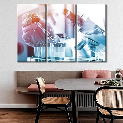 Image of Rack Science Research in Test Tubes Wall Art 3 Panels Chemical Equations and Periodic Table Wall Pictures Framed Wall Art Posters Giclee Wooden Framed Gallery-Wrapped Ready to Hang (60 inch Wx40 H)